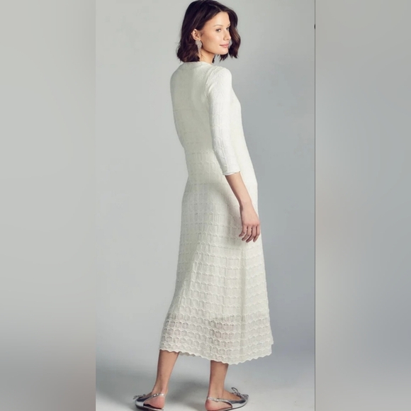 Aleeza Sylvie Chic Three Quarter Sleeve Ivory Midi Dress - Picture 3 of 11